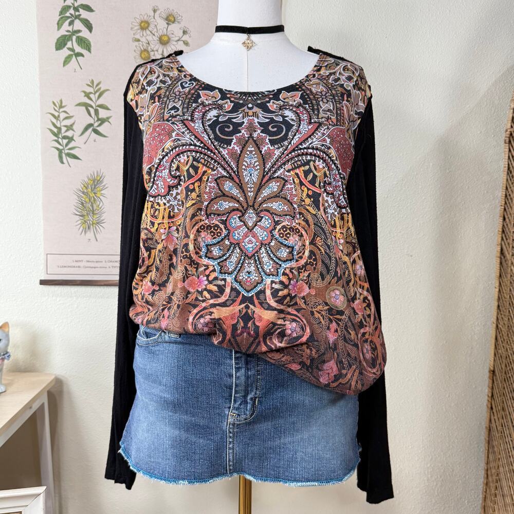 Y2k Rhinestone Graphic Top Dark Fairy Grunge Forest Whimsigoth Boho Hippie XL 1X